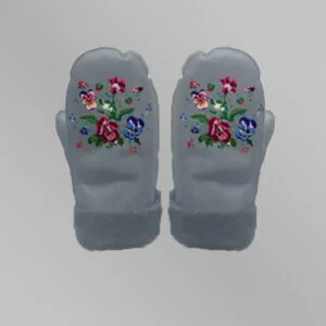 Mitaines en cuir avec broderie - fleurs -