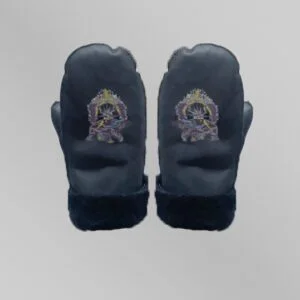 Mitaines en cuir avec broderie - Ours en foret -