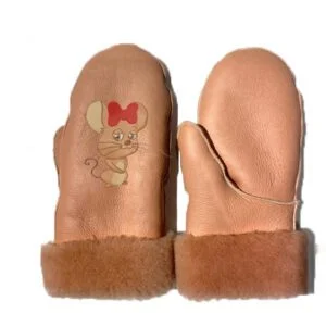 Mitaines en cuir avec broderie -petite souris mimi